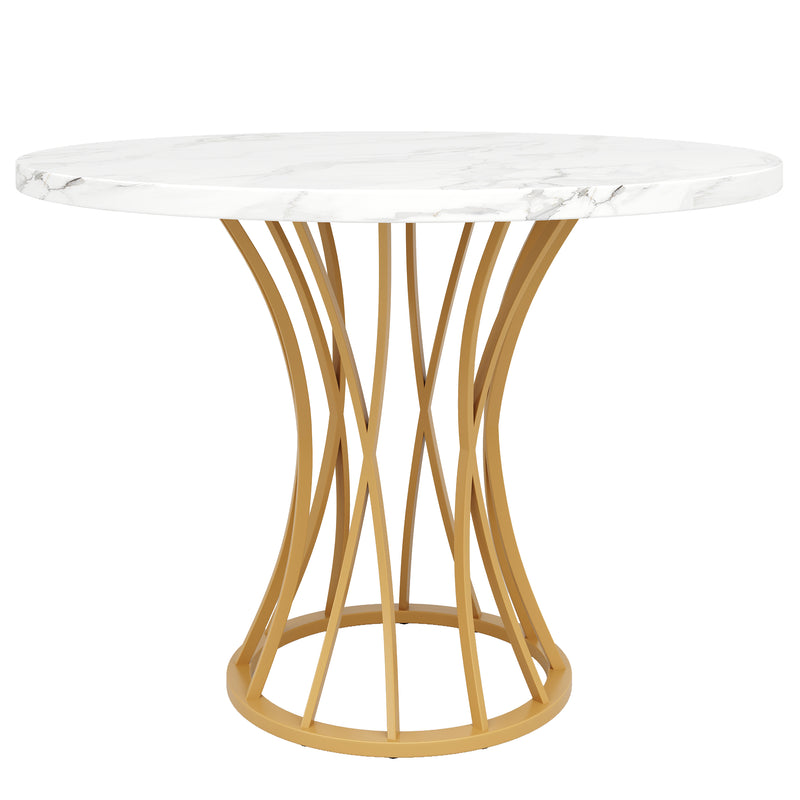 Runder Esstisch mit Marmormuster und elegantem Metallgestell