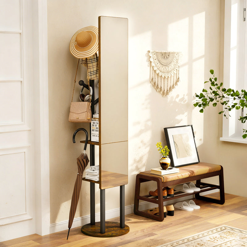 360° Drehbare Garderobe mit Ganzkörperspiegel