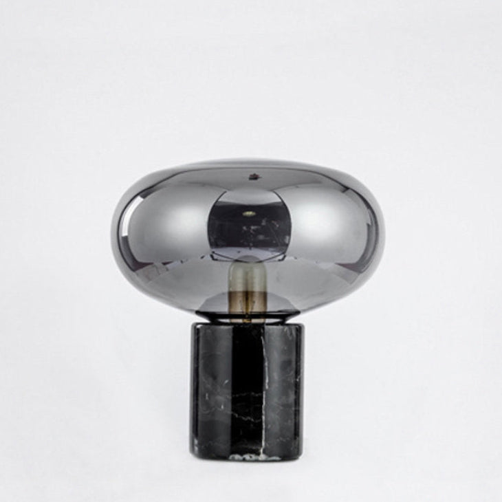 Moderne Design Tischlampe – Glas & Marmor Lampe mit Rauchglas-Schirm