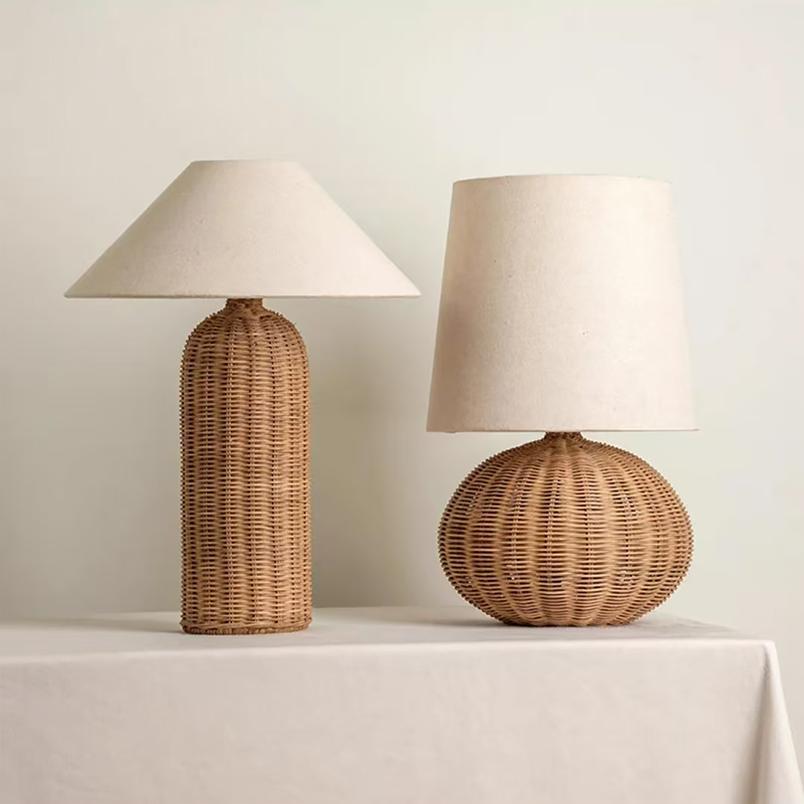 Wabi-Sabi Tischlampe aus Rattan im Vintage-Stil