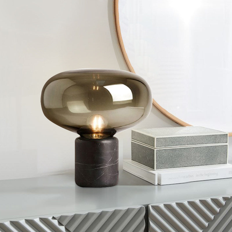 Moderne Design Tischlampe – Glas & Marmor Lampe mit Rauchglas-Schirm