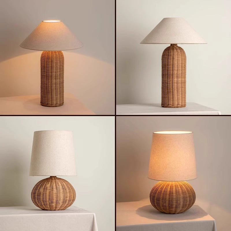 Wabi-Sabi Tischlampe aus Rattan im Vintage-Stil
