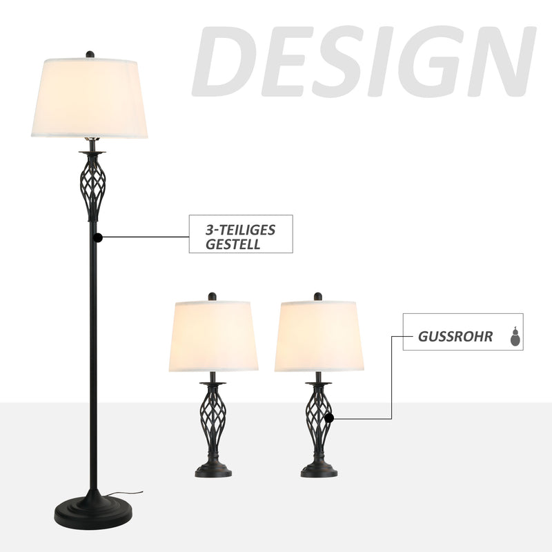 Vintage 3-teiliges Lampen-Set mit Steh- und Tischleuchten für stilvolle Raumbeleuchtung