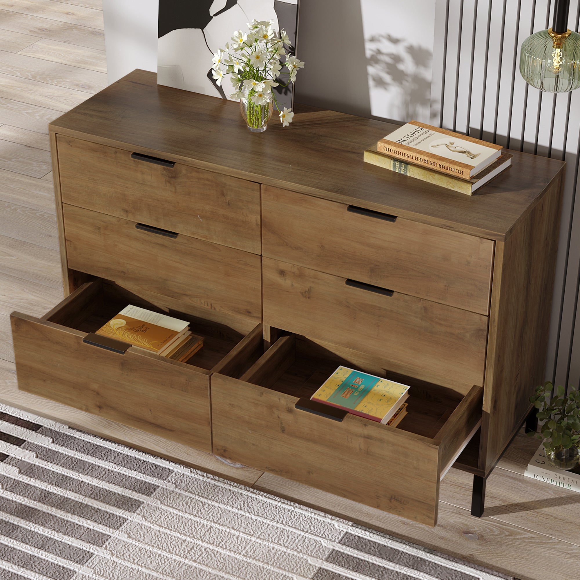 Kommode mit 6 Schubladen – Industrial Design in Dunkler Eiche