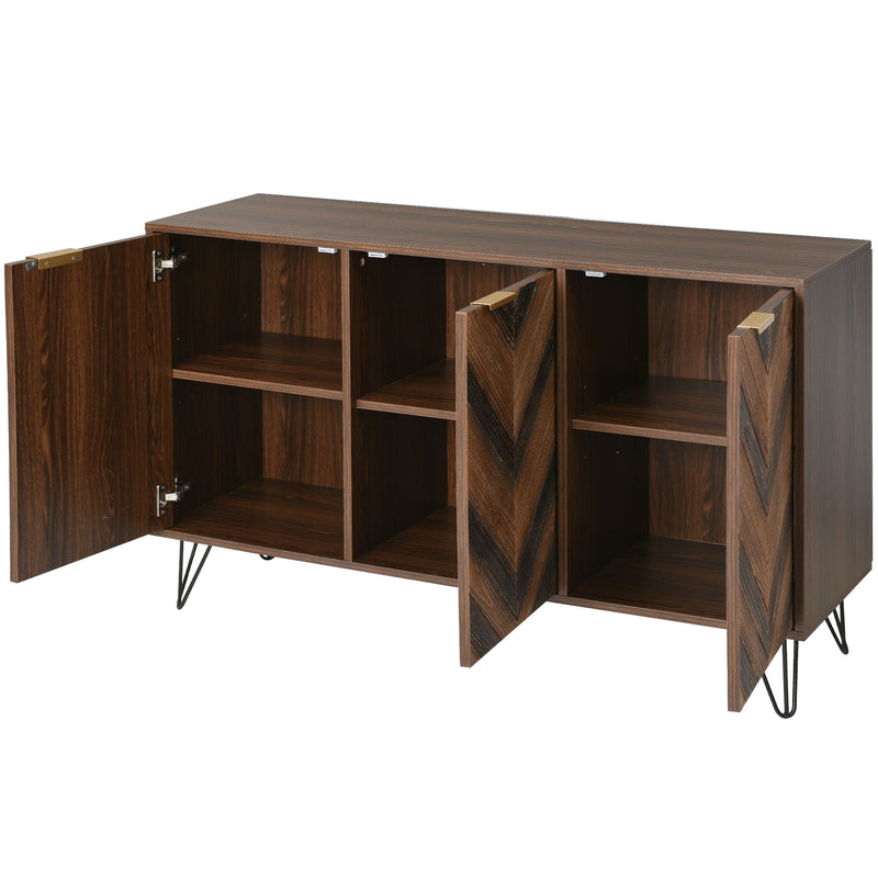 Exklusives Sideboard mit Chevron-Holzdesign und goldenen Details