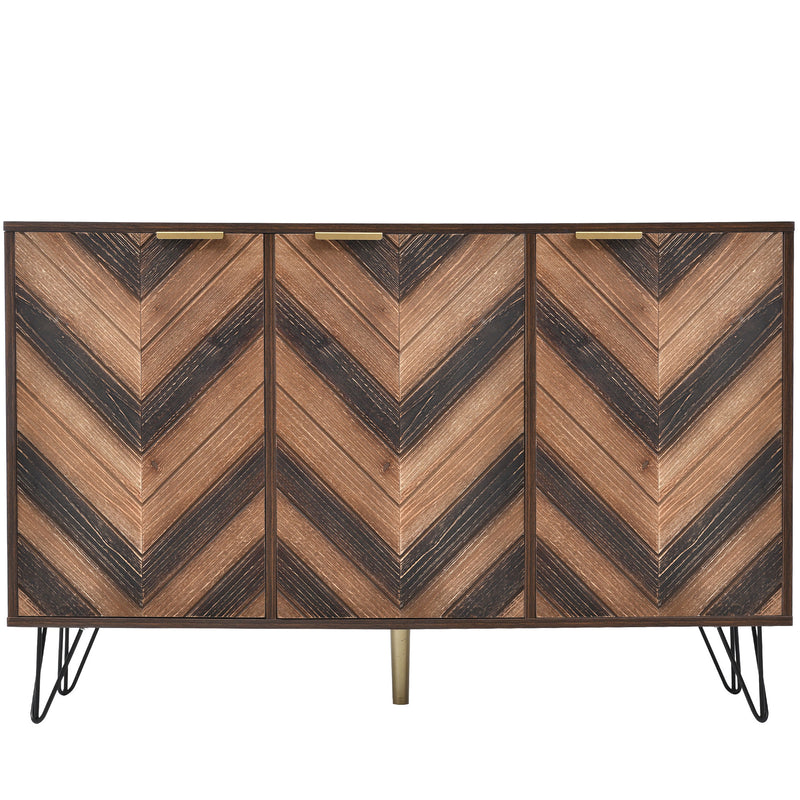 Exklusives Sideboard mit Chevron-Holzdesign und goldenen Details