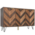 Exklusives Sideboard mit Chevron-Holzdesign und goldenen Details