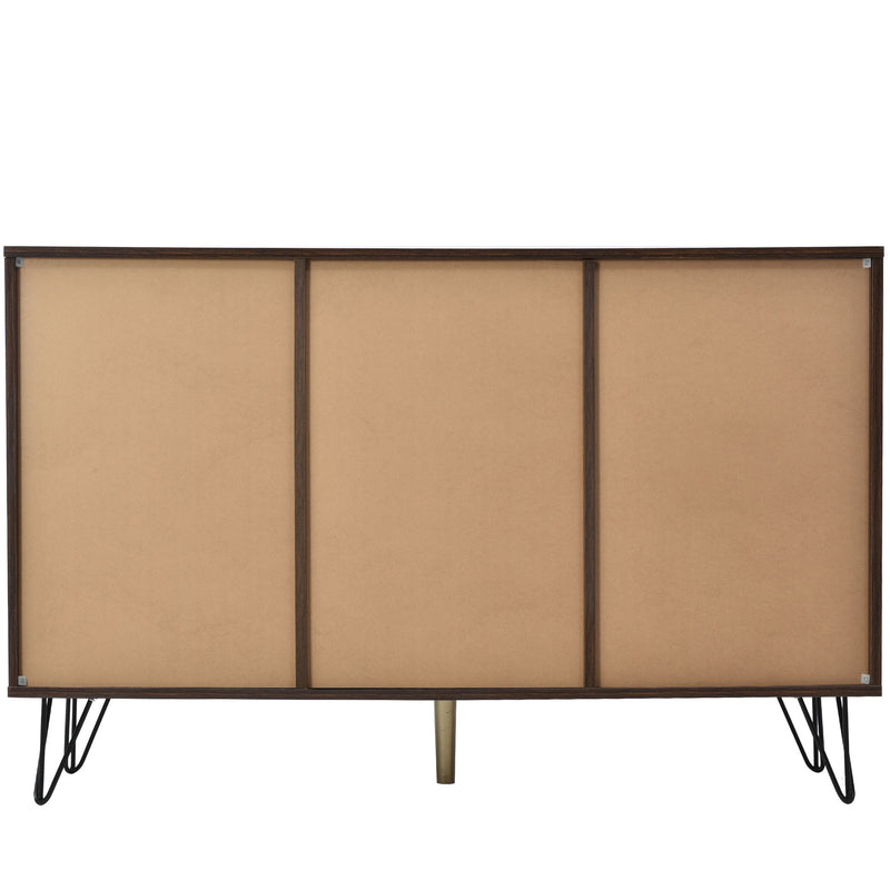 Exklusives Sideboard mit Chevron-Holzdesign und goldenen Details