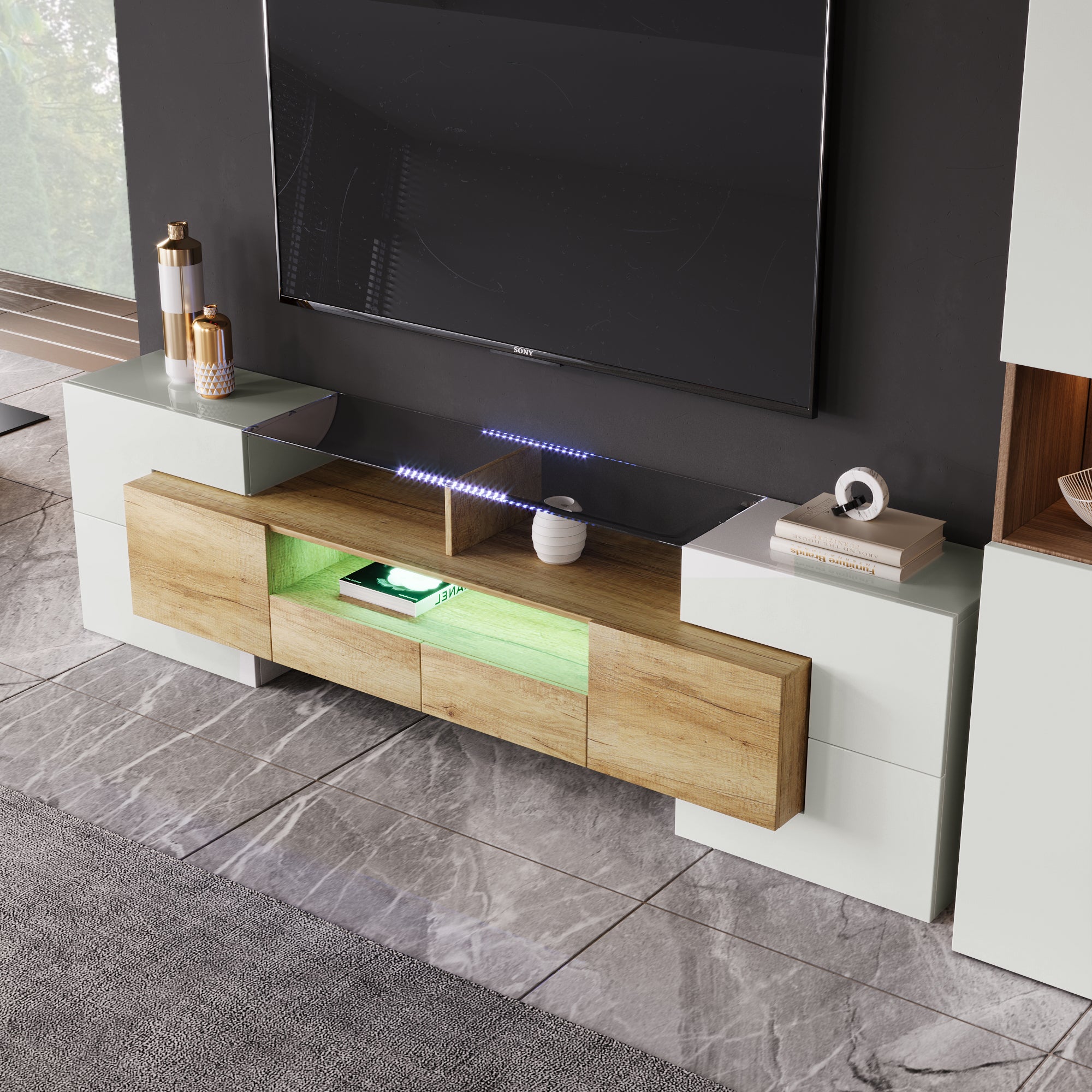 Moderner TV-Schrank mit LED & Glasoberfläche