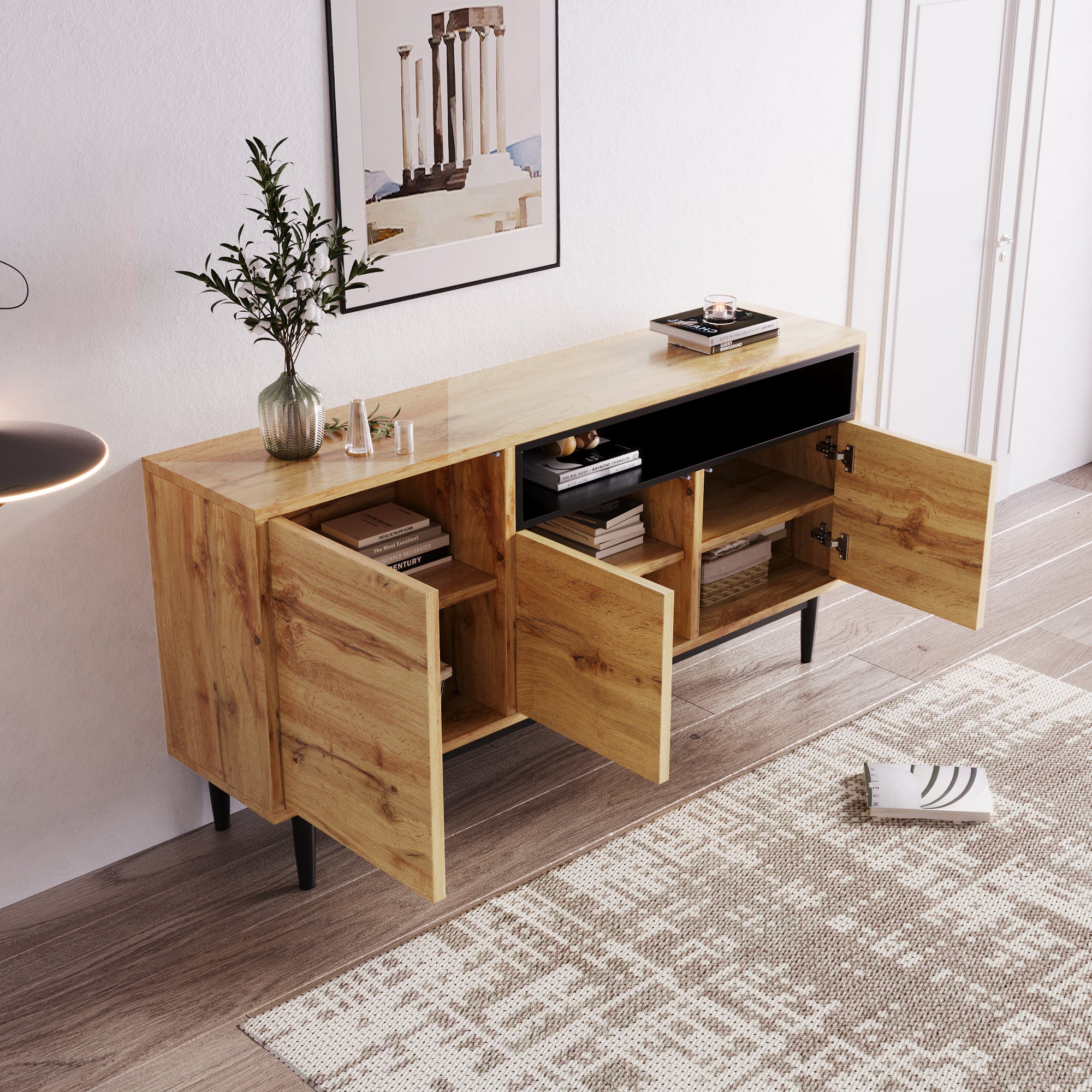 Modern Wooden Sideboard with 3 Doors