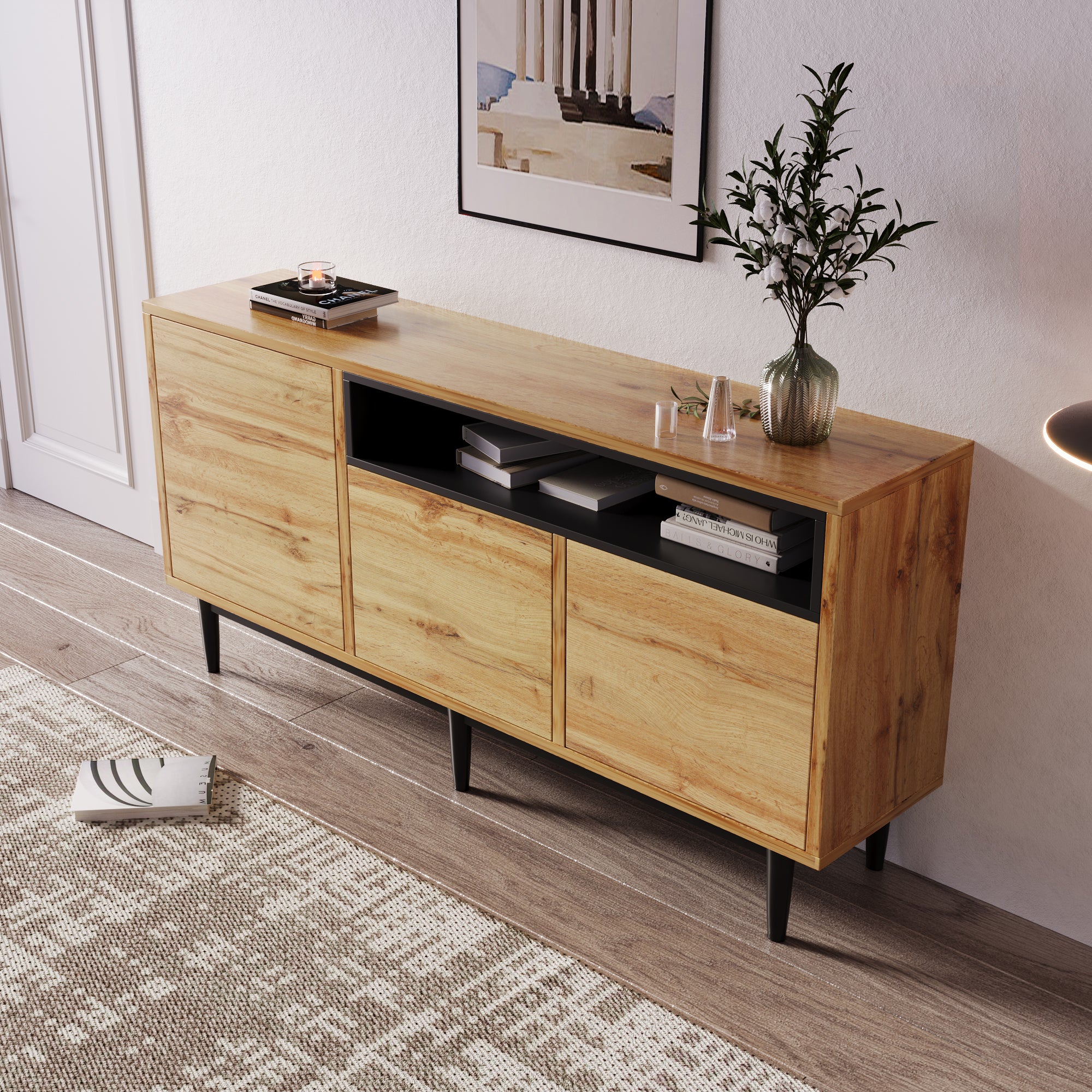 Modern Wooden Sideboard with 3 Doors