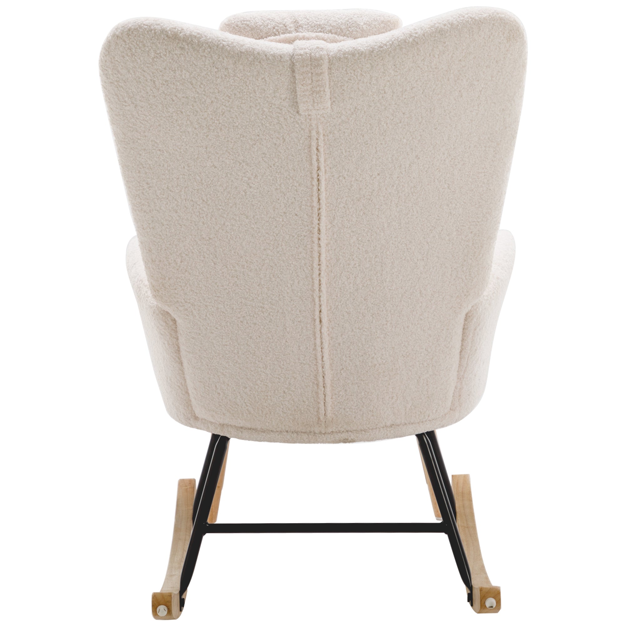 Weißer Teddyplüsch-Schaukelstuhl mit Hocker – Komfortabler Relaxsessel im modernen Stil