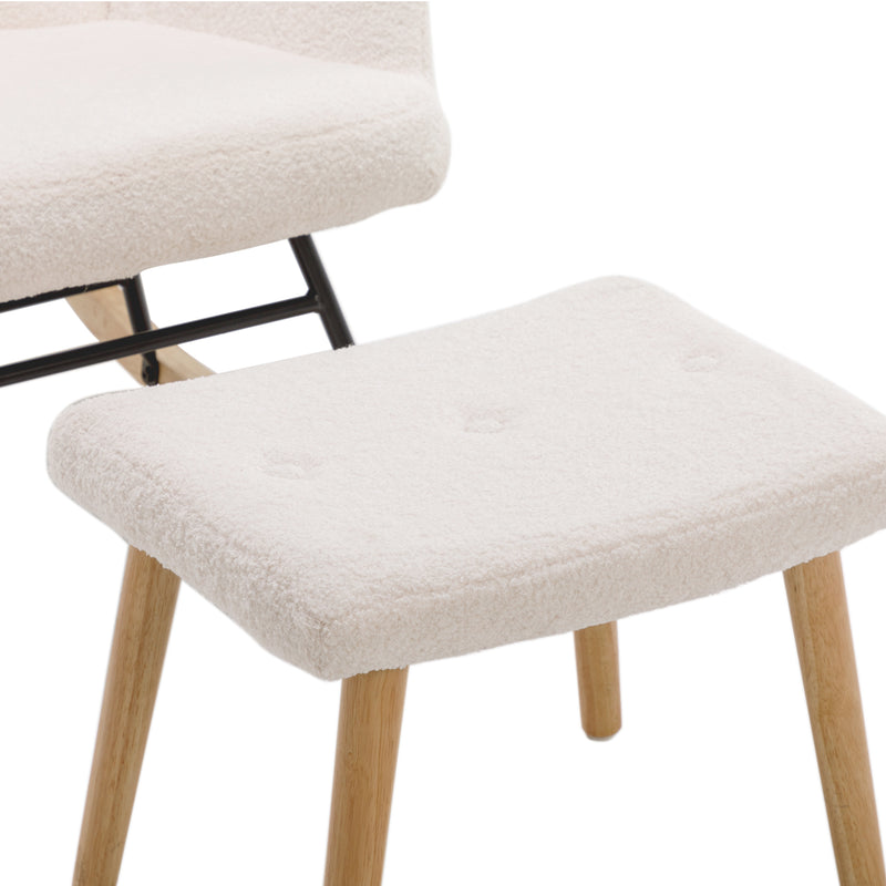 Weißer Teddyplüsch-Schaukelstuhl mit Hocker – Komfortabler Relaxsessel im modernen Stil
