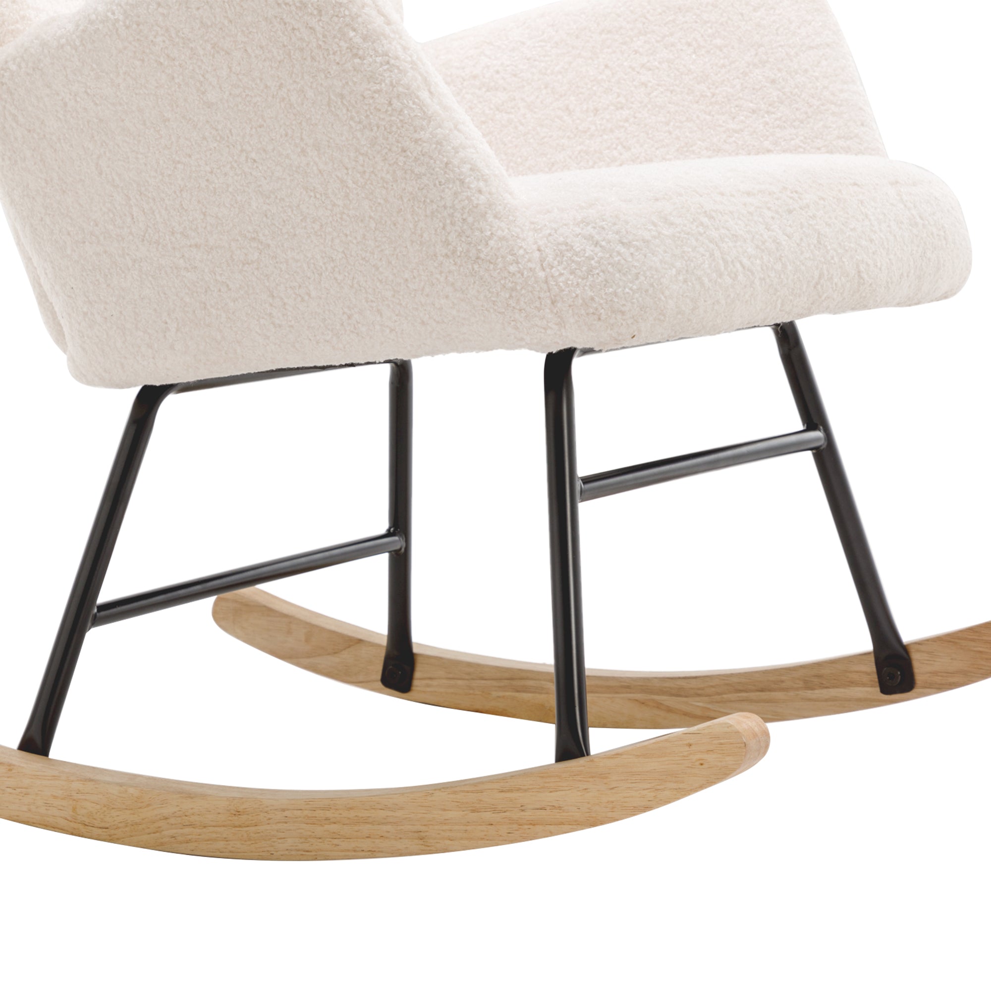 Weißer Teddyplüsch-Schaukelstuhl mit Hocker – Komfortabler Relaxsessel im modernen Stil