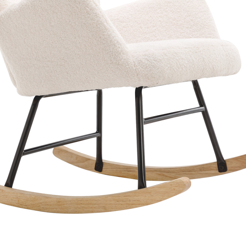 Weißer Teddyplüsch-Schaukelstuhl mit Hocker – Komfortabler Relaxsessel im modernen Stil
