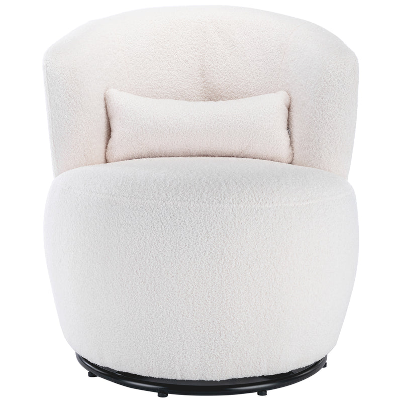 Weißer Teddy Plüsch-Drehsessel mit Lendenkissen – gemütlicher Lounge-Sessel mit 360° Drehfunktion