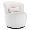 Weißer Teddy Plüsch-Drehsessel mit Lendenkissen – gemütlicher Lounge-Sessel mit 360° Drehfunktion
