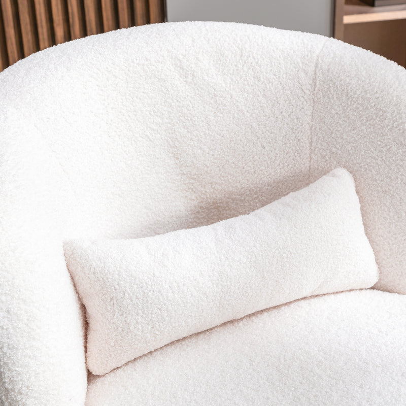 Weißer Teddy Plüsch-Drehsessel mit Lendenkissen – gemütlicher Lounge-Sessel mit 360° Drehfunktion