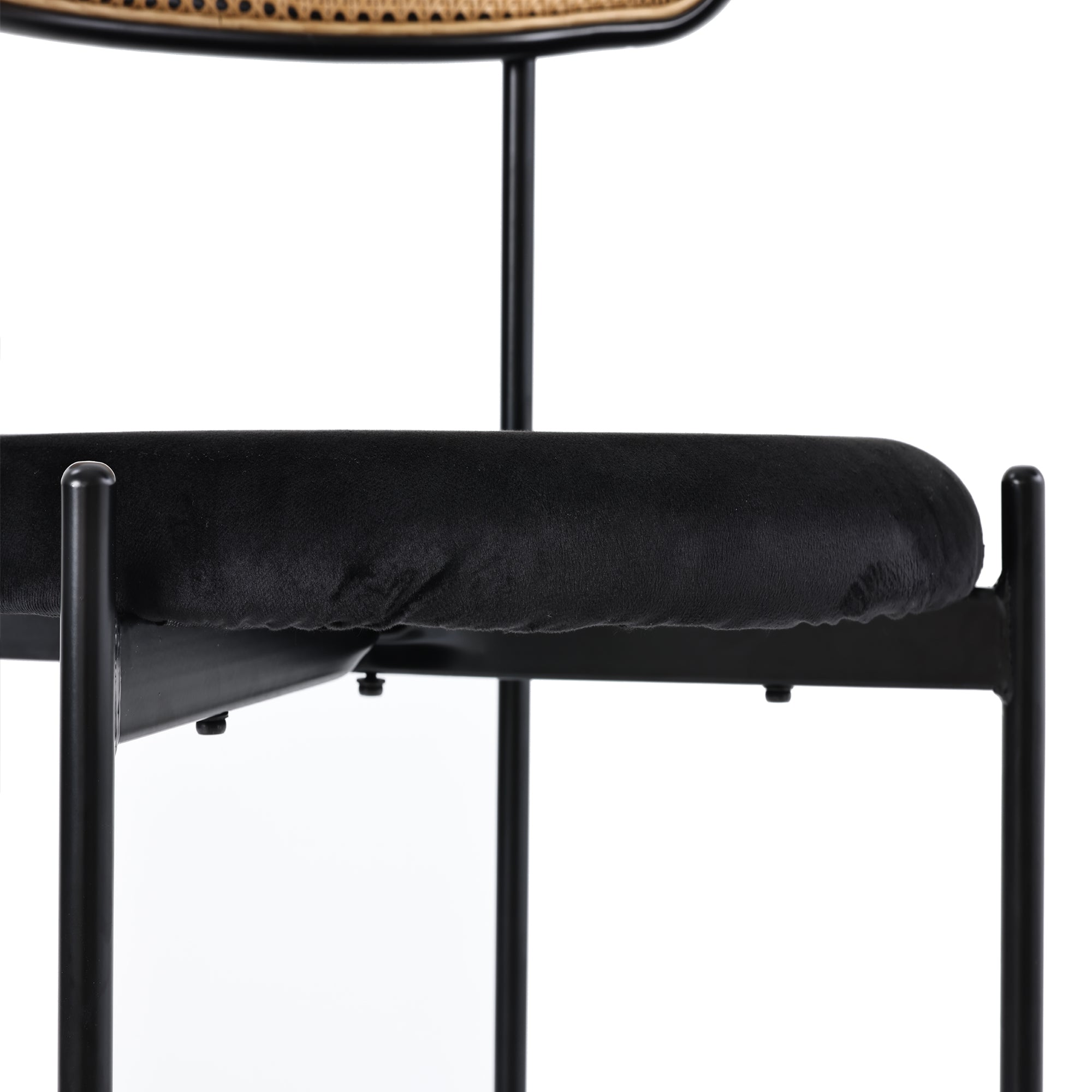 Samt Esszimmerstuhl Set mit Rattan Rückenlehne und Metallgestell