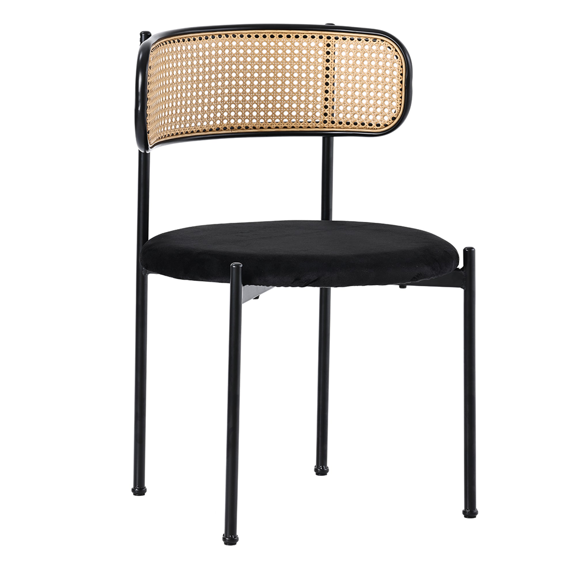 Samt Esszimmerstuhl Set mit Rattan Rückenlehne und Metallgestell