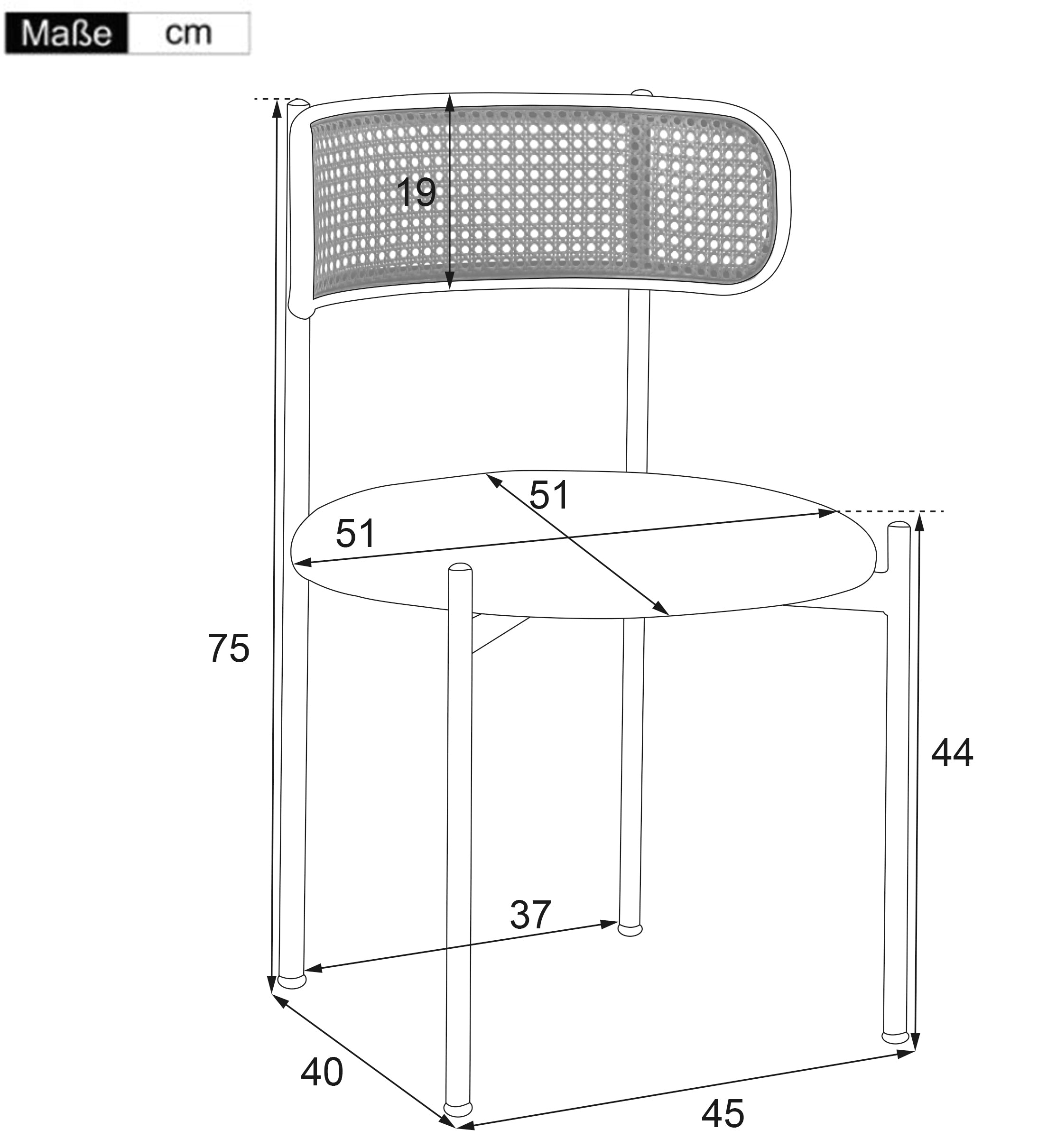 Samt Esszimmerstuhl Set mit Rattan Rückenlehne und Metallgestell