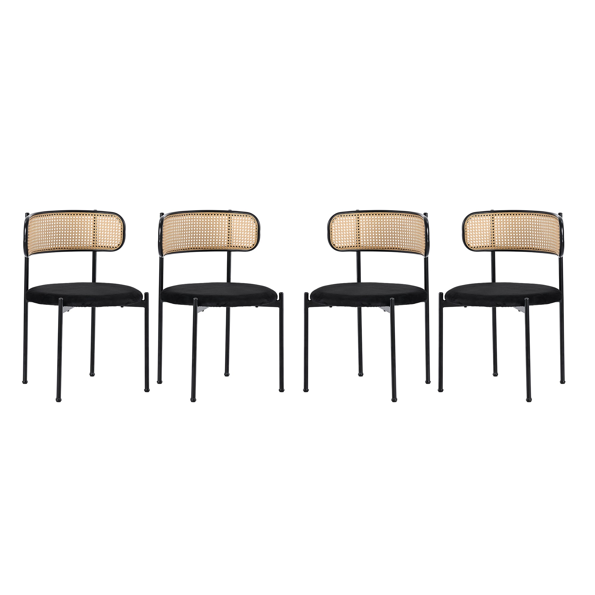 Samt Esszimmerstuhl Set mit Rattan Rückenlehne und Metallgestell