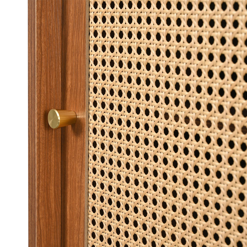 Retro Walnut Rattan Sideboard Cabinet