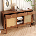 Retro Walnut Rattan Sideboard Cabinet