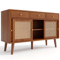 Retro Walnut Rattan Sideboard Cabinet