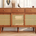 Retro Walnut Rattan Sideboard Cabinet