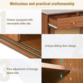 Retro Walnut Rattan Sideboard Cabinet