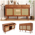 Retro Walnut Rattan Sideboard Cabinet