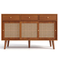Retro Walnut Rattan Sideboard Cabinet