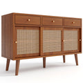 Retro Walnut Rattan Sideboard Cabinet