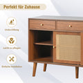 Retro Walnut Rattan Sideboard Cabinet