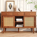 Retro Walnut Rattan Sideboard Cabinet