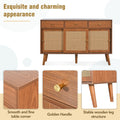 Retro Walnut Rattan Sideboard Cabinet