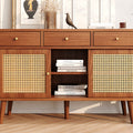Retro Walnut Rattan Sideboard Cabinet