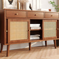Retro Walnut Rattan Sideboard Cabinet