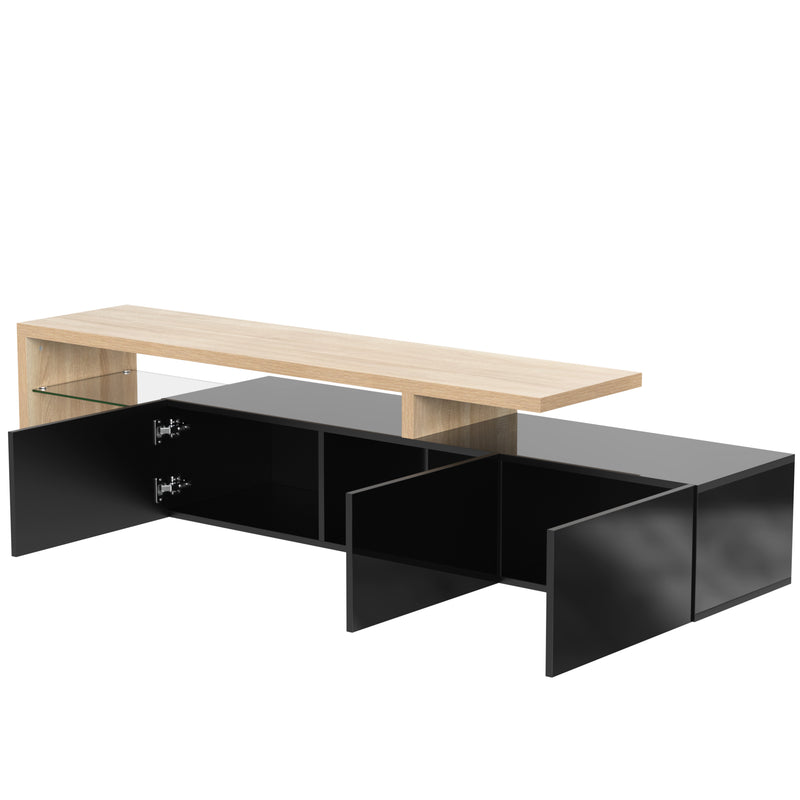 Moderner TV-Schrank mit Glasböden und LED-Beleuchtung