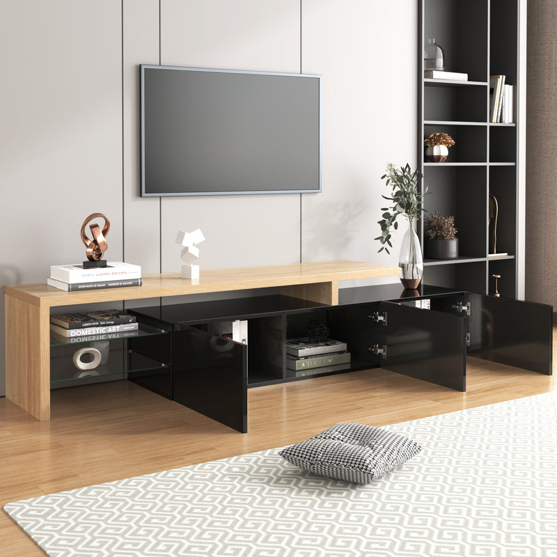 Moderner TV-Schrank mit Glasböden und LED-Beleuchtung