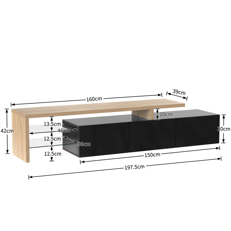 Moderner TV-Schrank mit Glasböden und LED-Beleuchtung