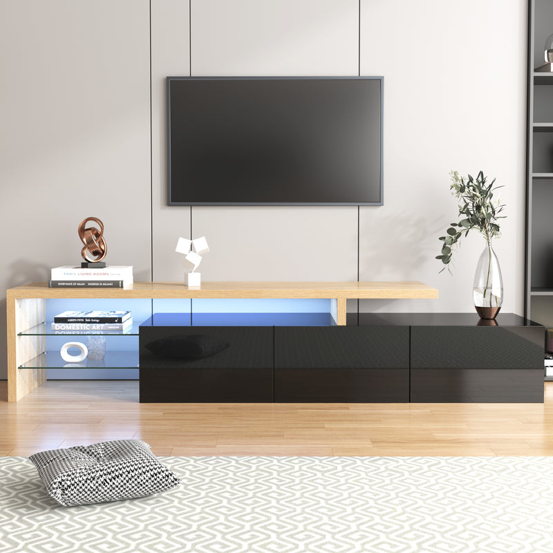 Moderner TV-Schrank mit Glasböden und LED-Beleuchtung