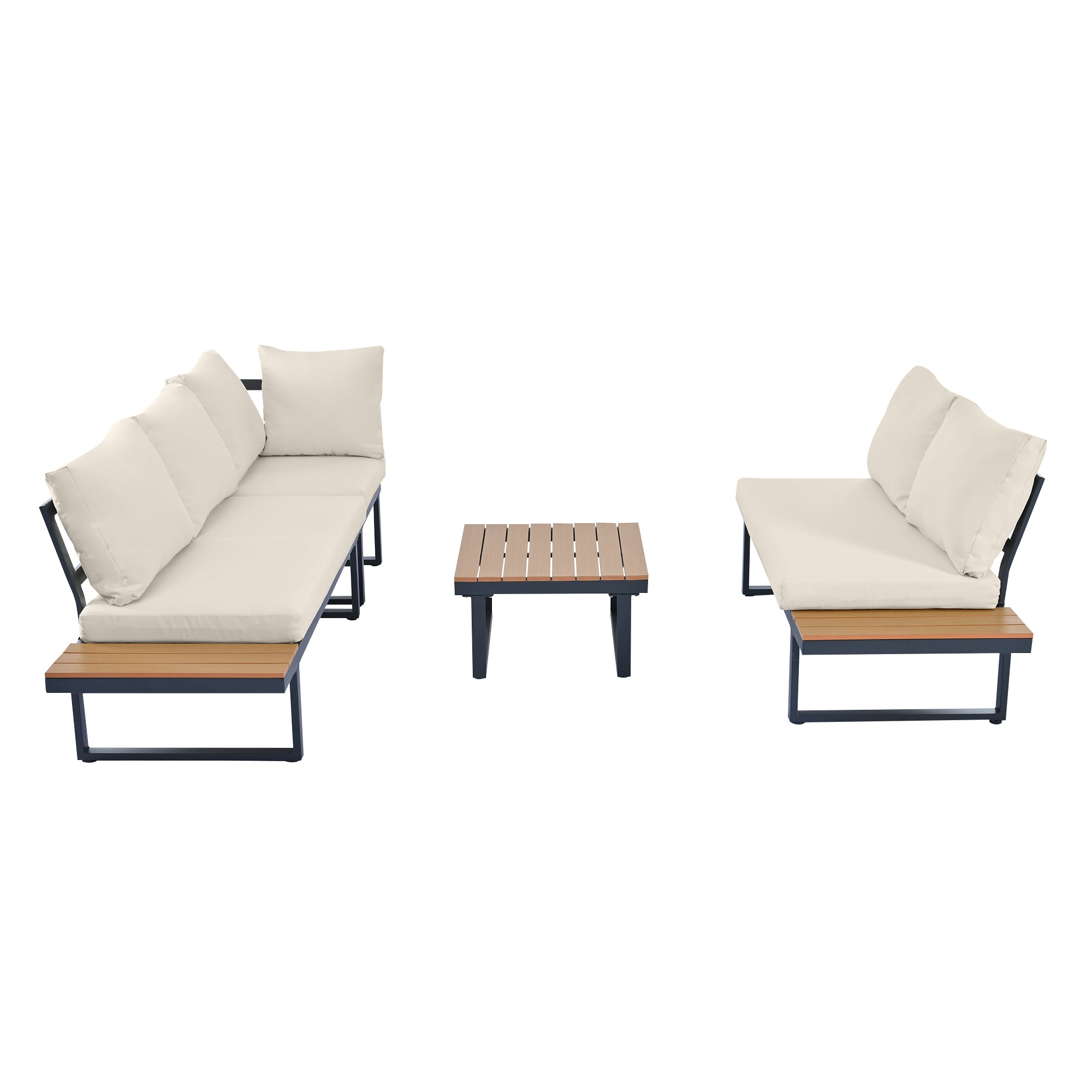 Garten Lounge Set mit verstellbarer Rückenlehne – Outdoor Sofaset mit Tisch und Stahlrahmen