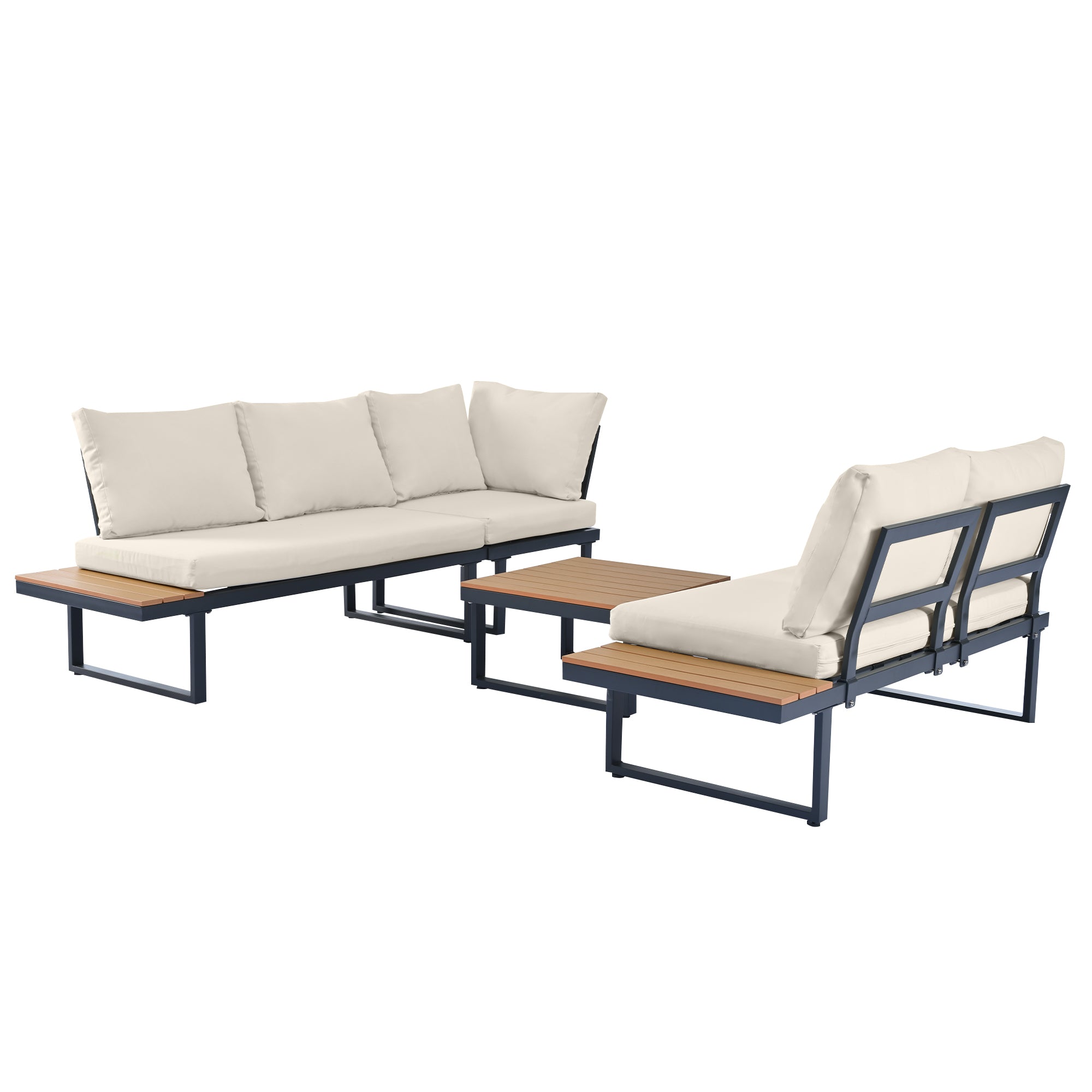 Garten Lounge Set mit verstellbarer Rückenlehne – Outdoor Sofaset mit Tisch und Stahlrahmen