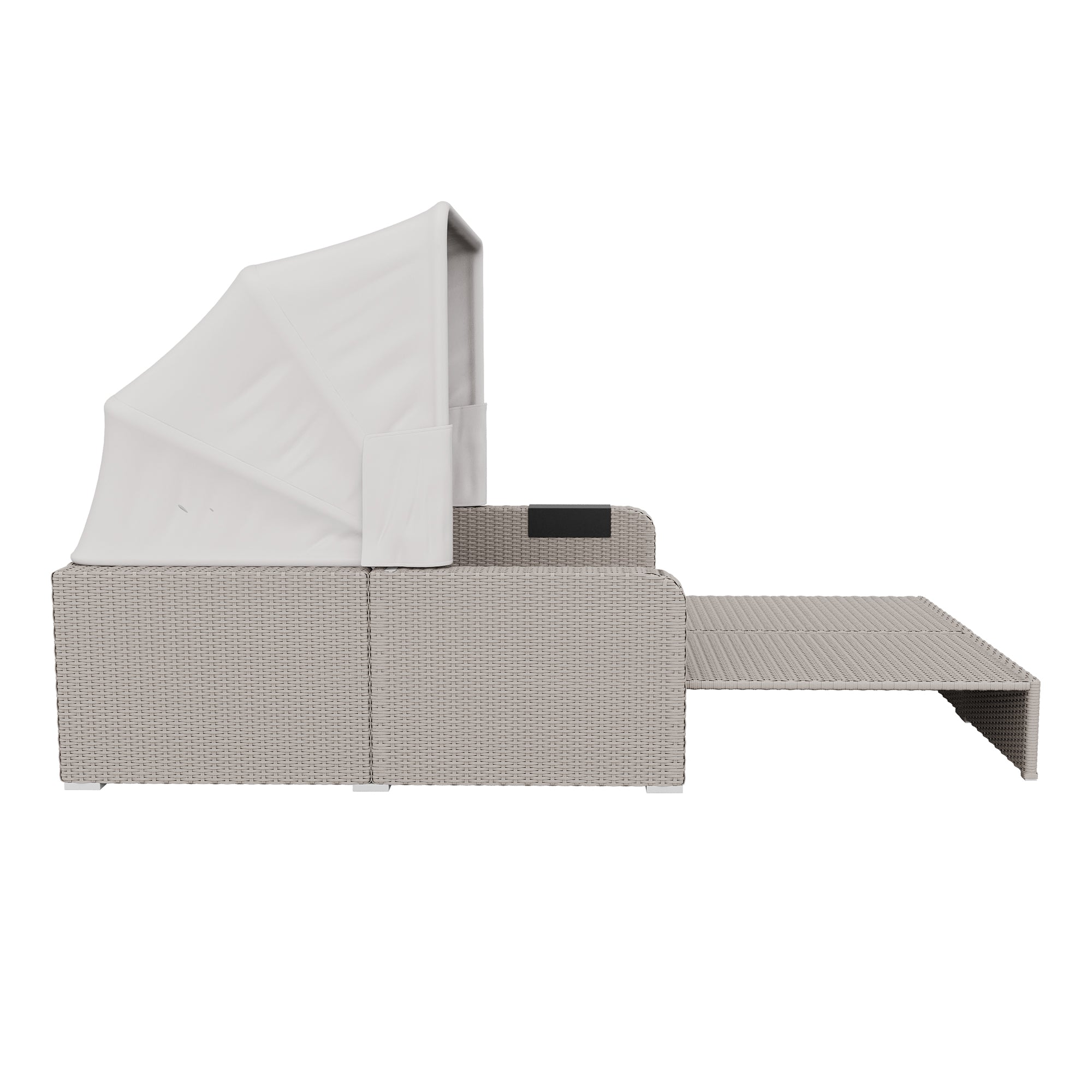 Polyrattan Garten-Loungesofa für 2 Personen – Multifunktionales Outdoor-Sofa mit Markise & ausziehbarer Liege