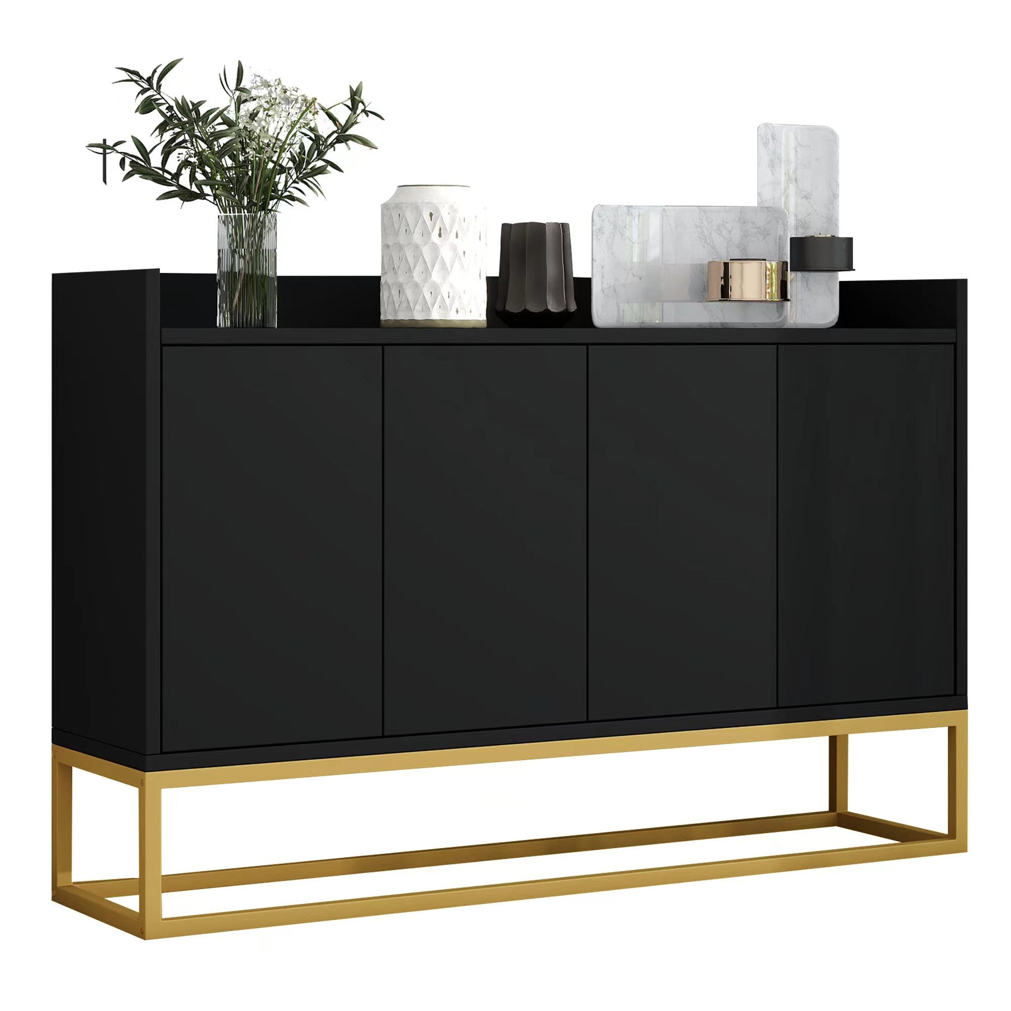 Minimalist Black 4-Door Sideboard Cabinet