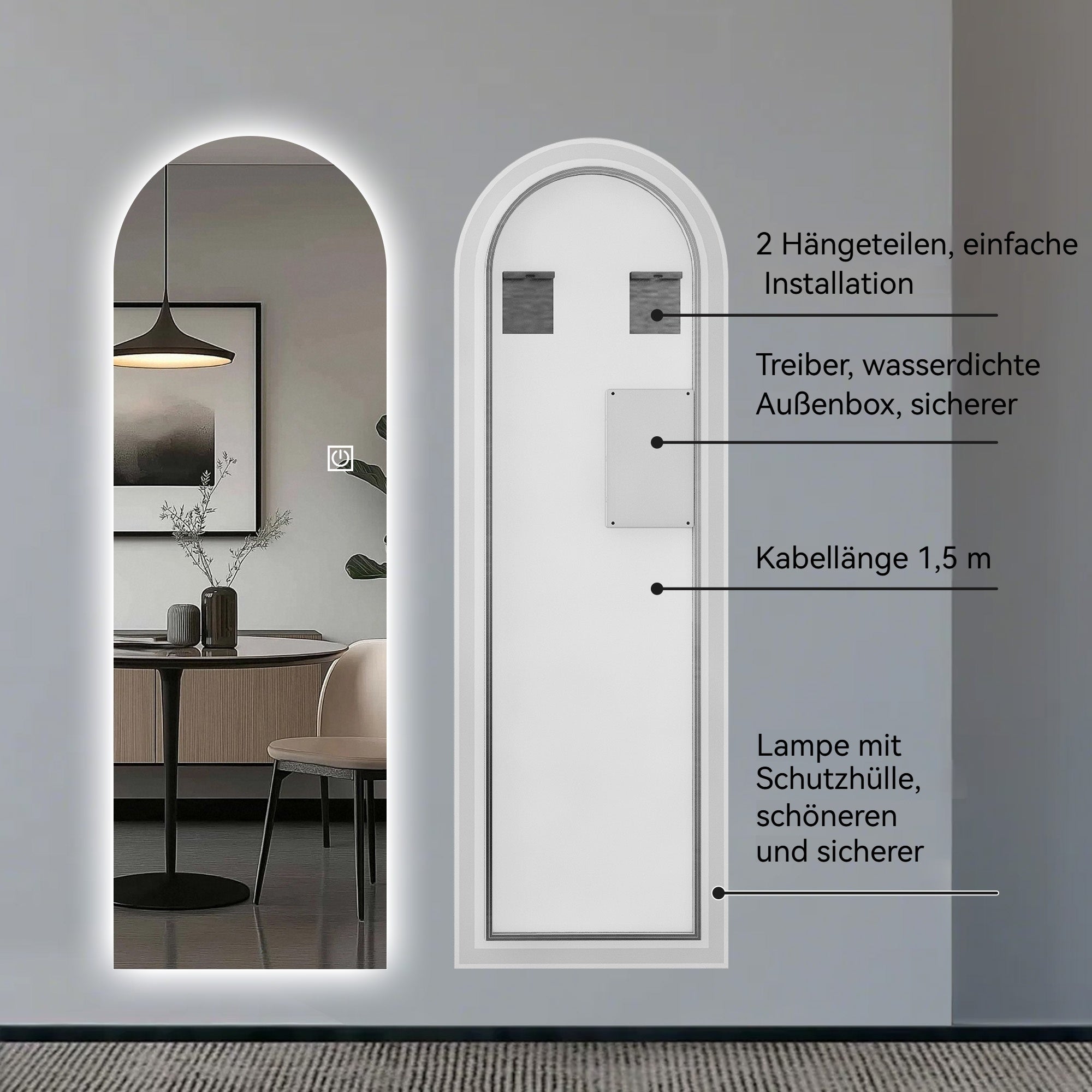 LED Ganzkörperspiegel mit Bogenform und Touch-Funktion