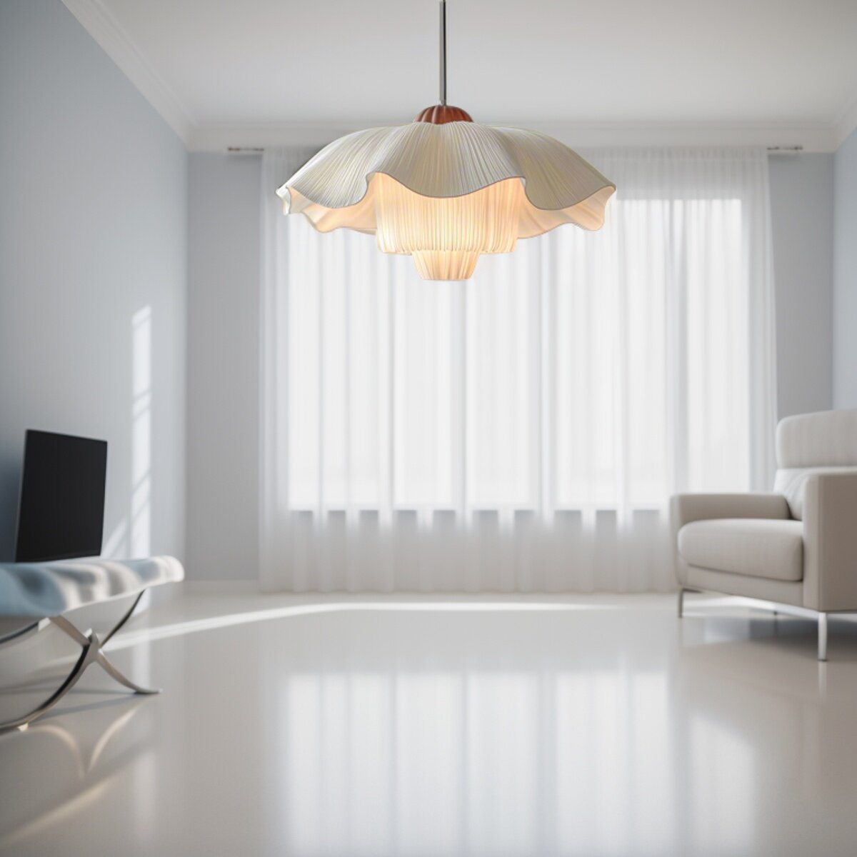 Französisch inspirierte Pendelleuchte mit Stoffschirm im romantischen Design
