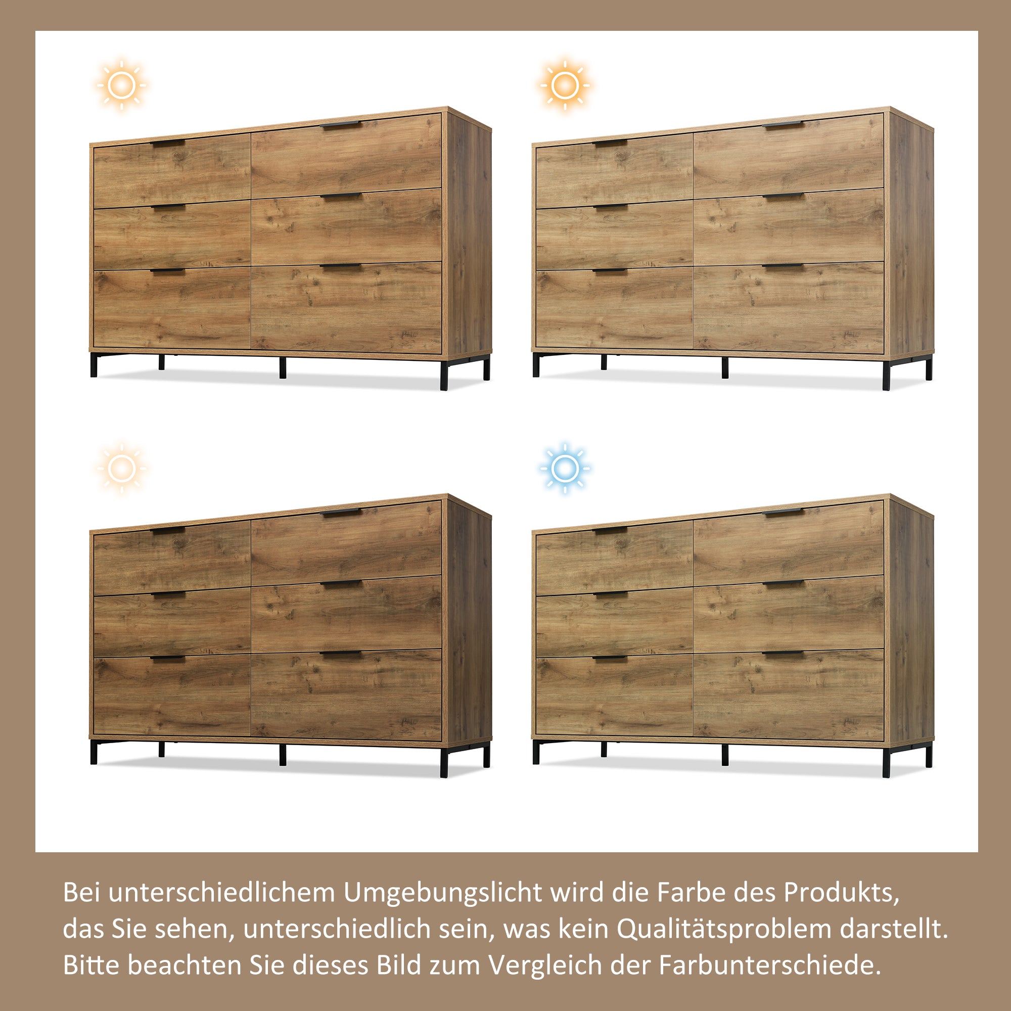 Kommode mit 6 Schubladen – Industrial Design in Dunkler Eiche